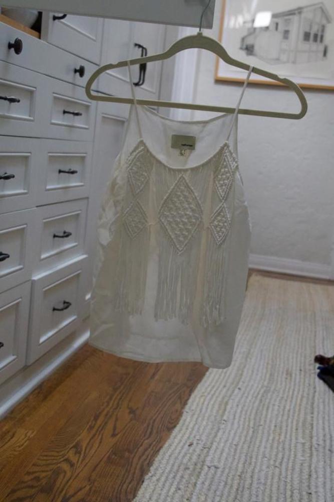 The Korner White Spaghetti Shirt with Tassels - Size S - Boho-Chic Vibes